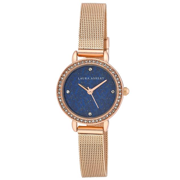 Womens Laura Ashley® Blue Dial RoseGold Mesh Strap Watch-LA2064BL