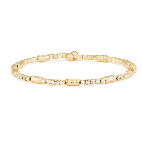 14kt. Gold Plated Oval Bead Stations & Crystal Bracelet