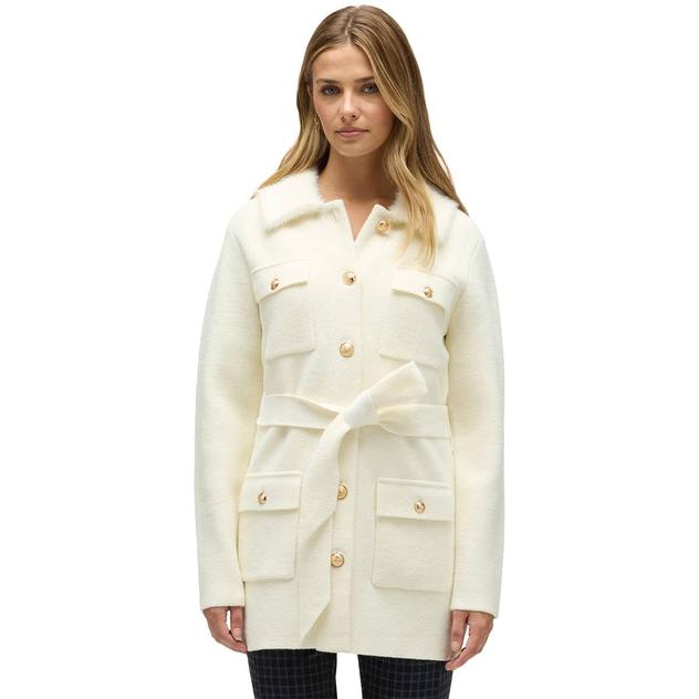 Womens NVLT Mixed Media Military Belted Coatigan