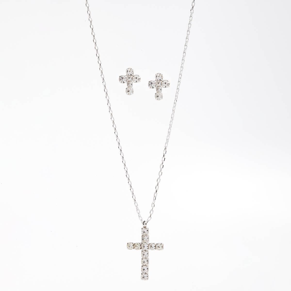Rosa Rhinestones Cross Pendant and Earring Set