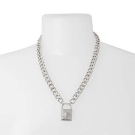 Steve Madden Silver Link Chain Necklace w/ Padlock Pendant