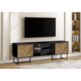 Monarch Specialties 72in. Black TV Stand with 2 Wood-Look Doors