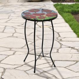 Northlight Seasonal Red Floral Poppies Glass Patio Side Table