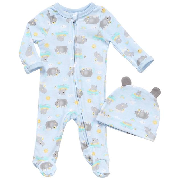 Baby Boy (NB-9M) Mini Hop Sunny Hippo Footie Pajamas & Hat Set