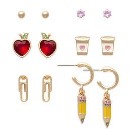 Ball/Rhinestone/Pencil/Paper Clip/Arrow/Coffee Earrings Set