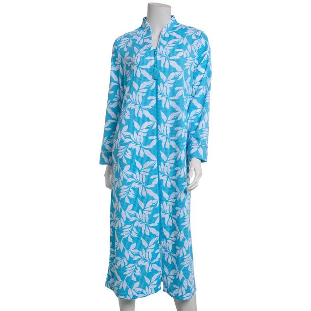 Petite Jasmine Rose Long Sleeve Leaves Blister Knit Zip Robe