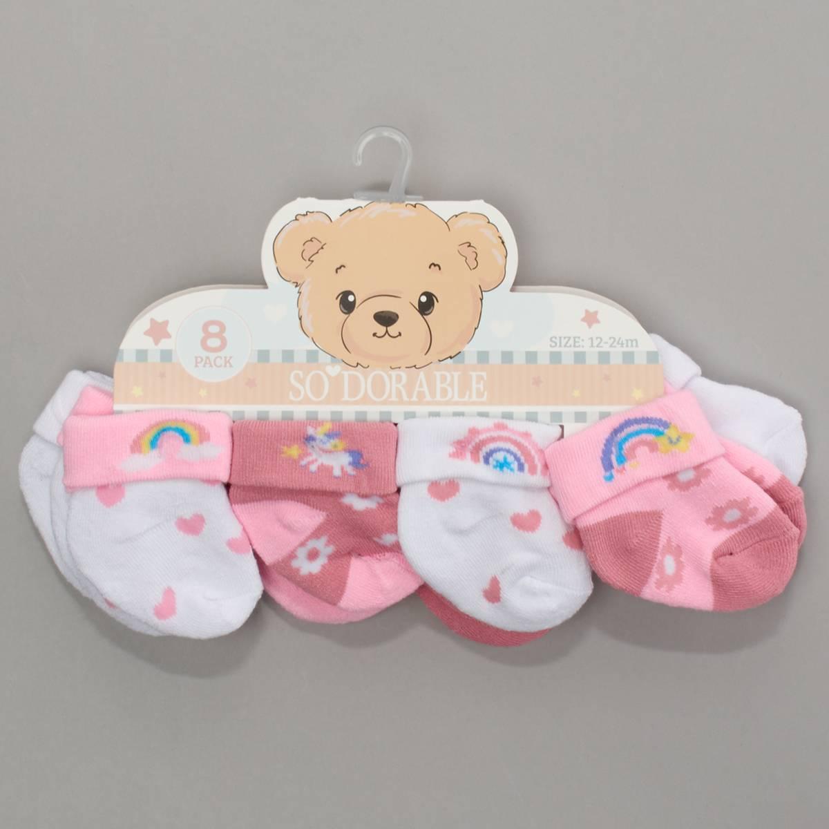 Baby Girl (NB-12M) so''dorable 8pk. Dew Drops Terry Cuff Socks