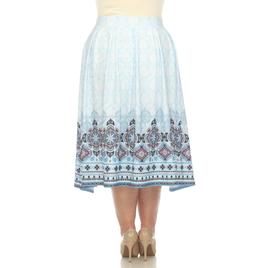 Plus Size White Mark Pleated Skirt with Border Prints