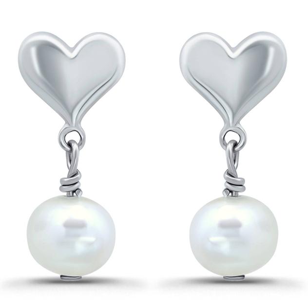 Designs by FMC Silver Freshwater Pearl Heart Drop Earrings
