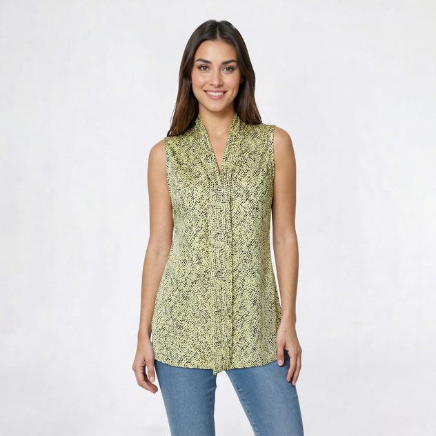 Womens Kasper Sleeveless Abstract Tie Front Blouse