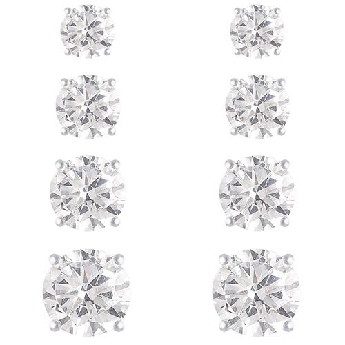 Sterling Silver Diamond Simulant Stud Earrings Set
