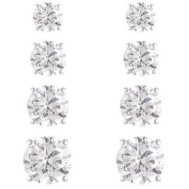 Sterling Silver Diamond Simulant Stud Earrings Set