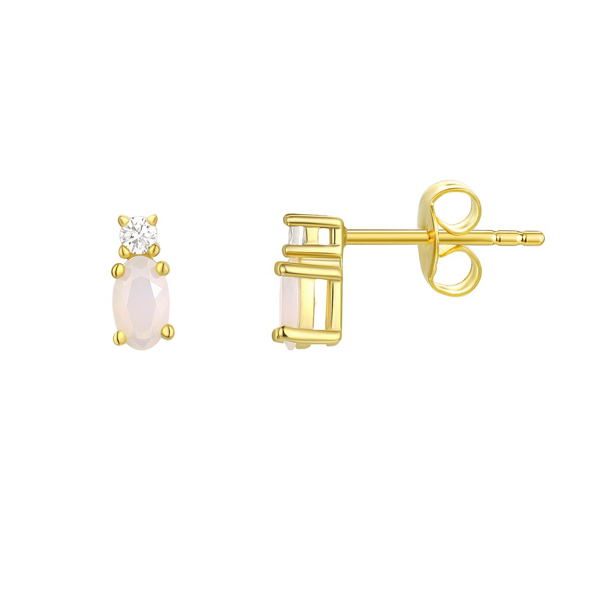 Oval Simulated Opal October Birthstone Stud Earrings