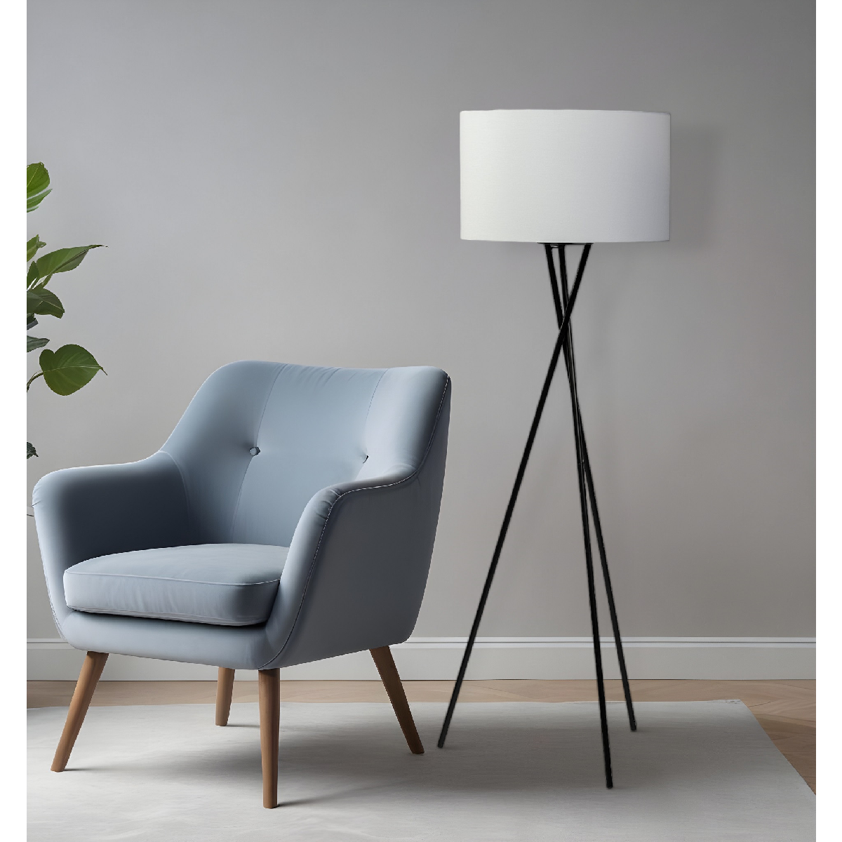 HomeRoots 66in. Black Tripod Floor Lamp With Drum Shade