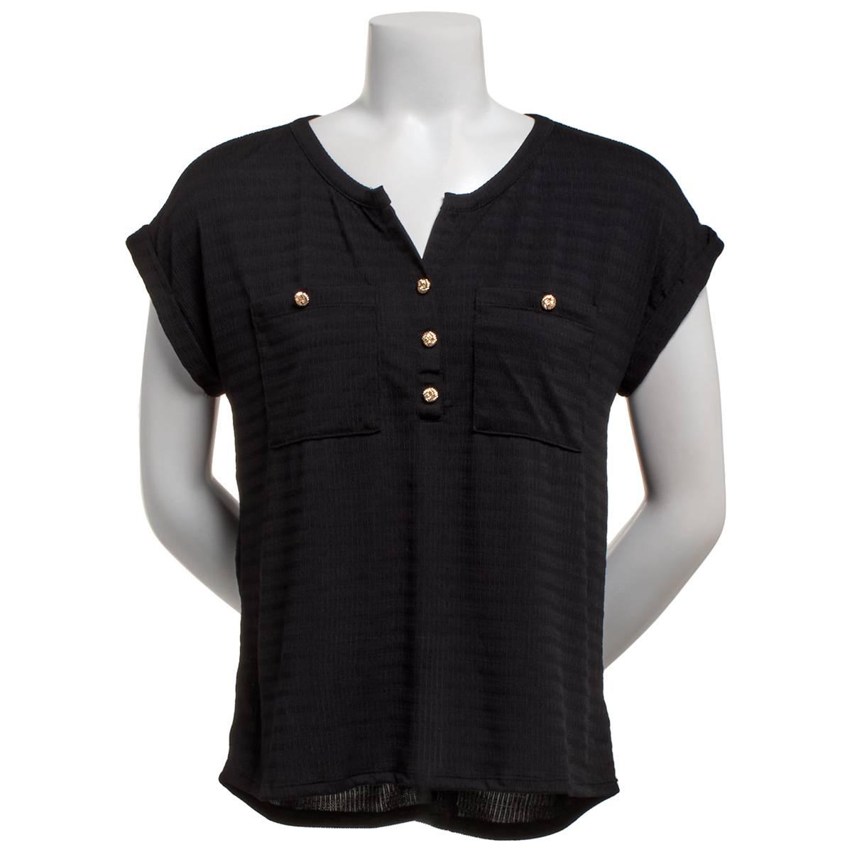 Womens Love Scarlett Solid Short Sleeve Button Front Blouse