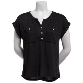 Womens Love Scarlett Solid Short Sleeve Button Front Blouse