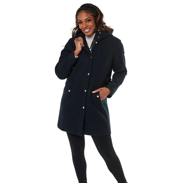 Plus Size Nicole Miller Faux Wool Coat with Hood & Side Tabs