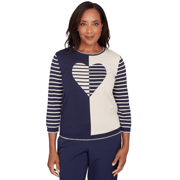 Womens Alfred Dunner Saratoga Springs Stripe Heart Sweater