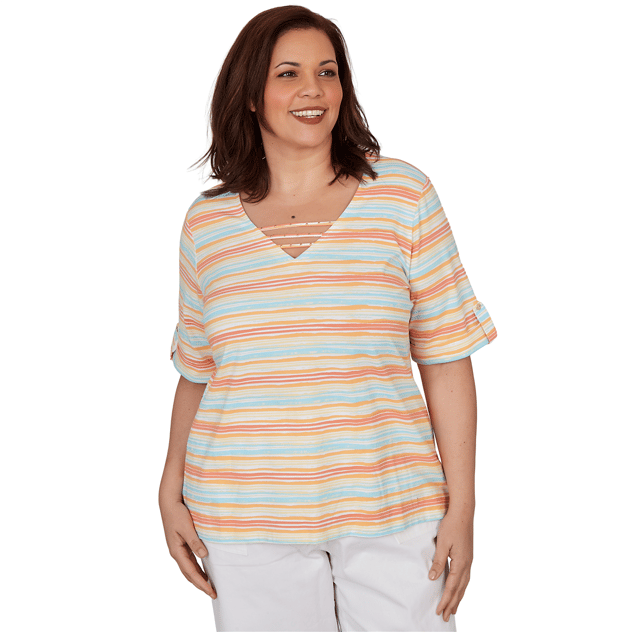 Plus Size Hearts of Palm Fun in the Sun Stripe Blouse