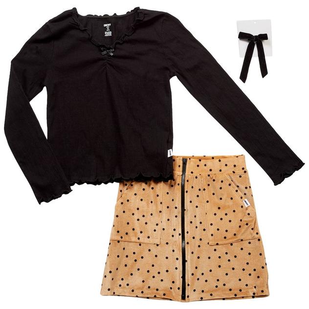 Girls (7-16) DKNY Long Sleeve Top w/ Polka Dot Skirt