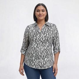 Plus Size Emily Daniels Split Neck Abstract Jacquard Blouse