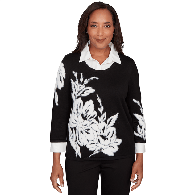Petite Alfred Dunner Barcelona Floral Two In One Sweater
