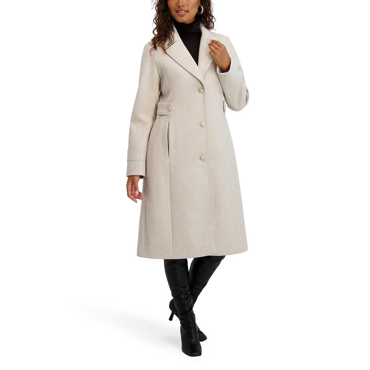 Womens Kensie Single Breasted Faux Wool Coat With Side Tab