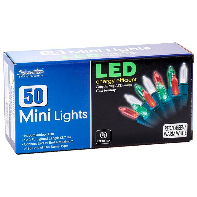 Sienna Red Green & Warm White 50ct. Incandescent Christmas Lights