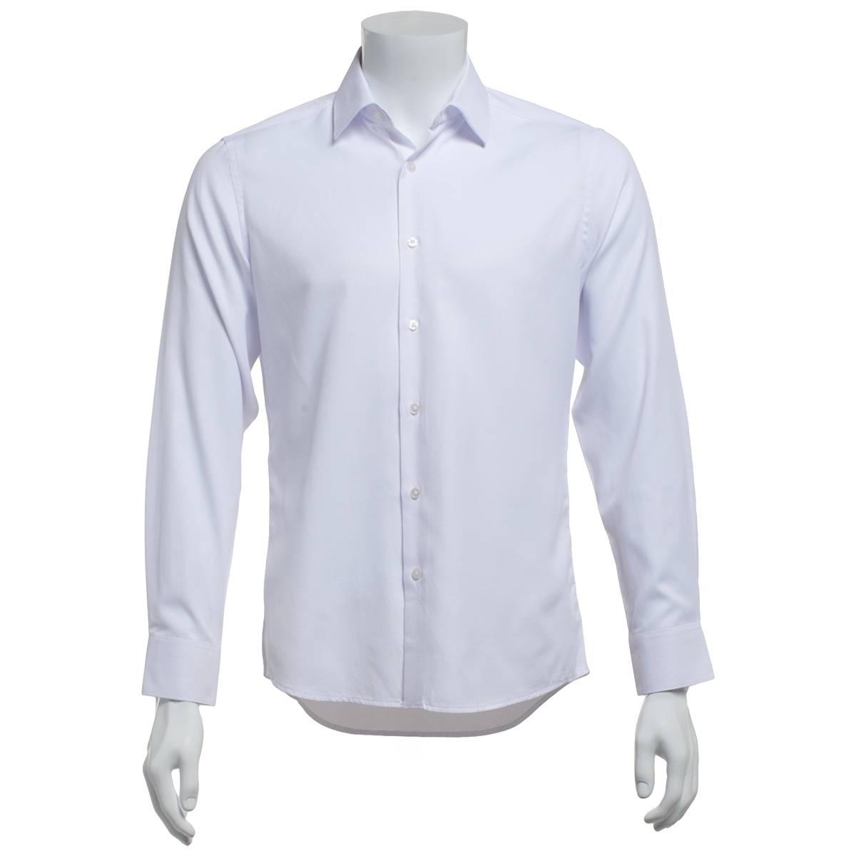 Mens Bill Blass Microfiber White Embossed Slim Fit Dress Shirt