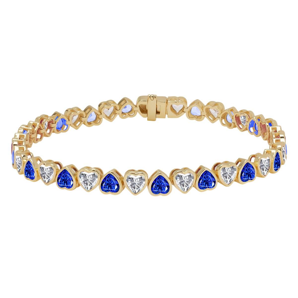 Gianni Argento Gold Plated Lab Sapphire Heart Bezel Bracelet