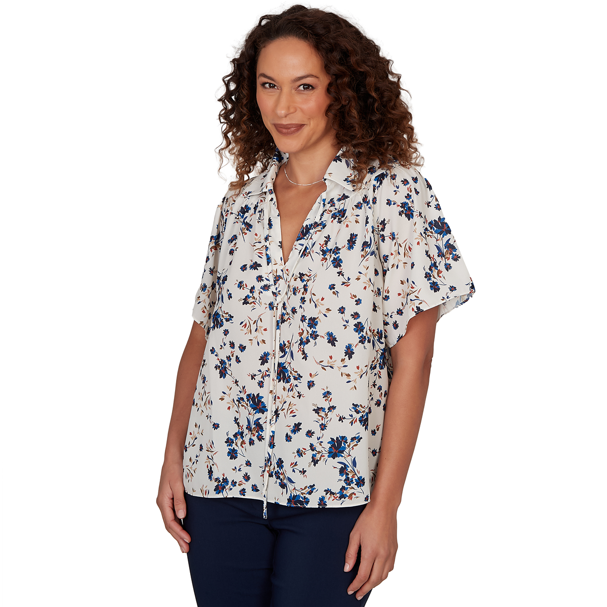 Plus Size Emaline Summer In The City Tie Neck Floral Blouse