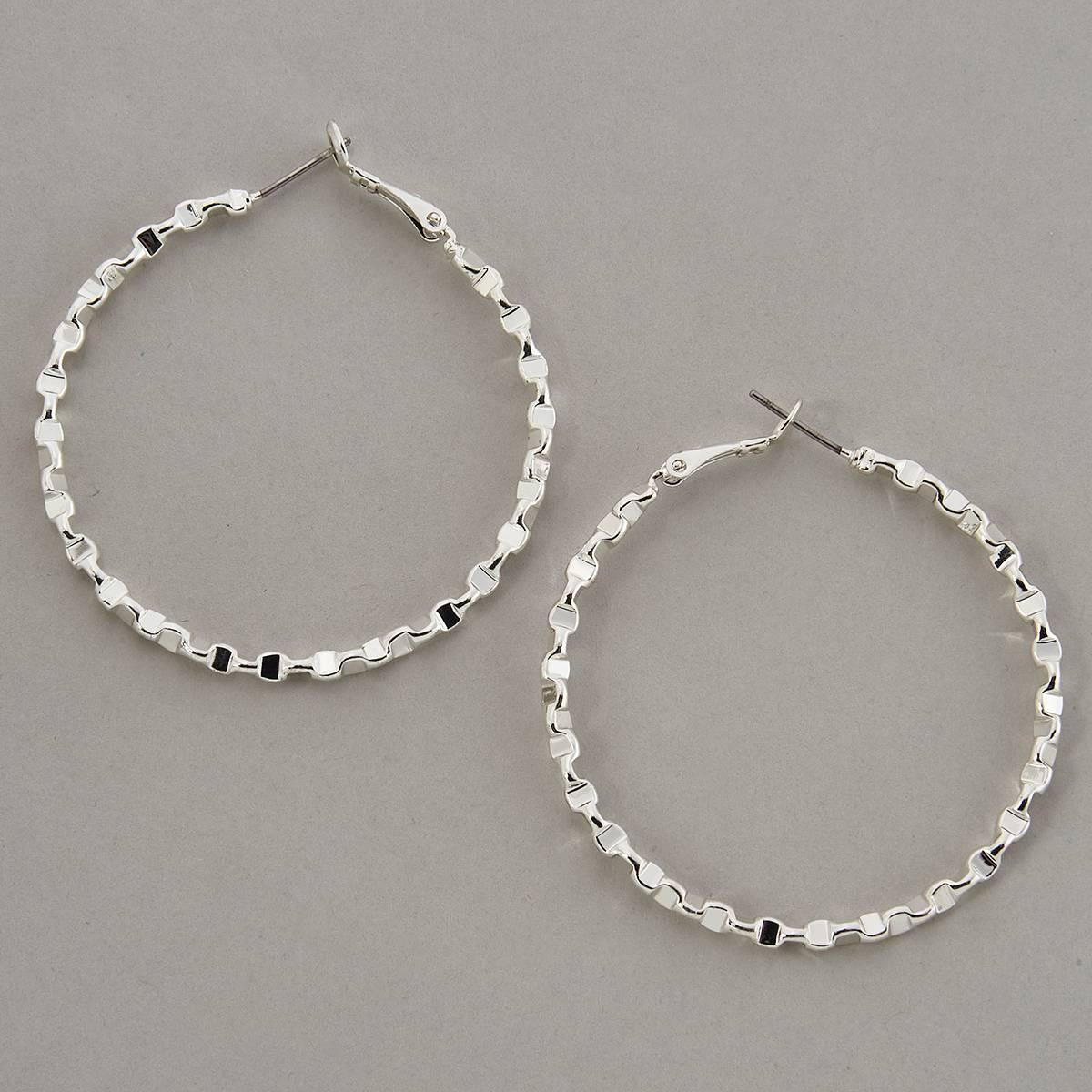 Design Collection Silver Plated Textured Hoop Earrings