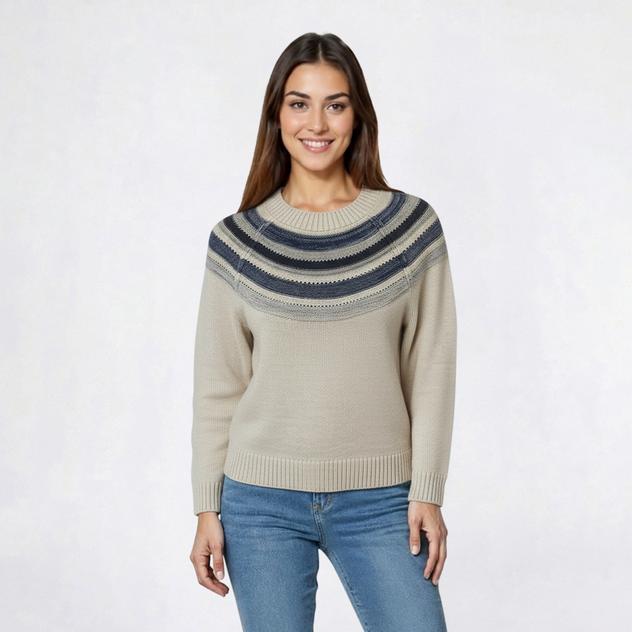 Womens Nautica Jeans Stripe Yoke Crew Neck Sweater