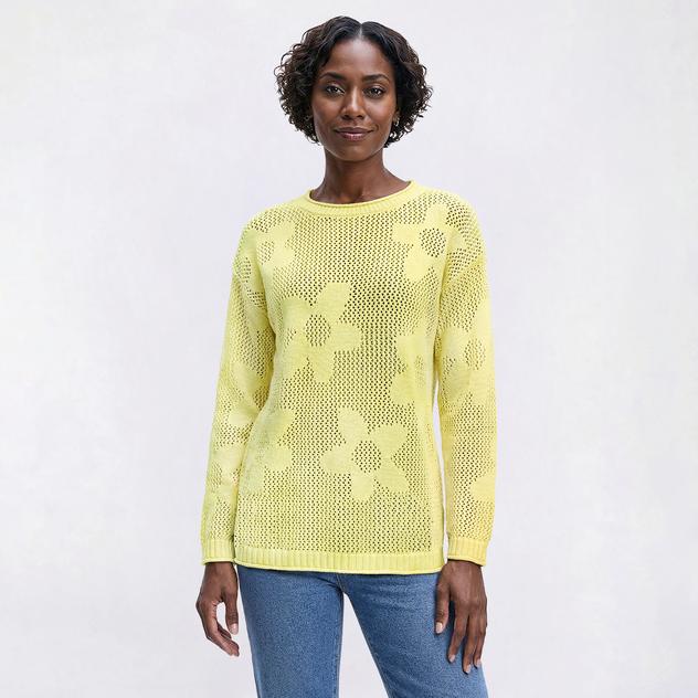 Womens Hanna & Gracie Long Sleeve Floral Crochet Mesh Sweater