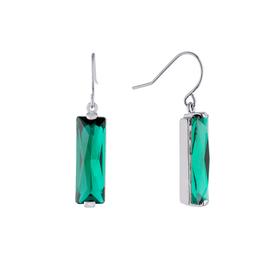 Silver Plated Dark Green Rectangle Shaped Crystal Drop Earrings