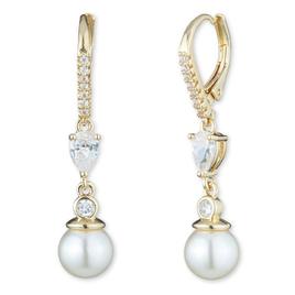 Anne Klein Gold-Tone Crystal & White Pearl Drop Earrings