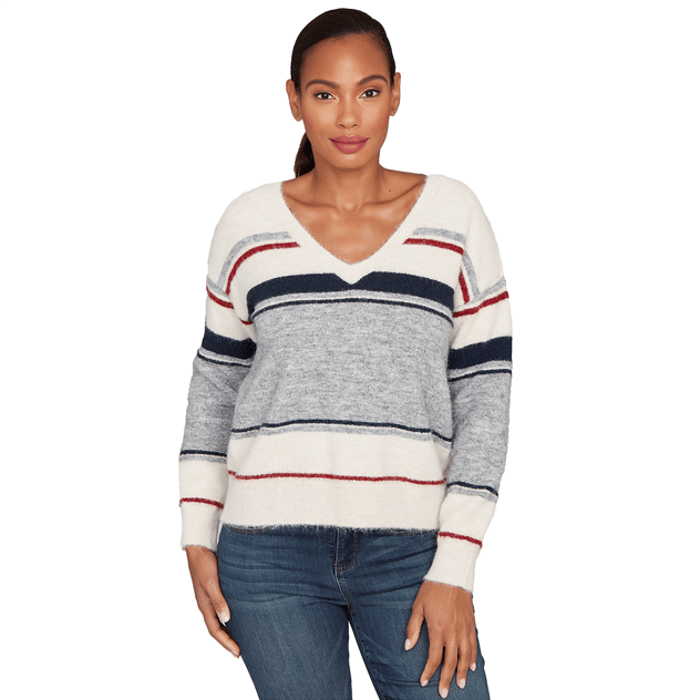 Womens Skye’s the Limit Back To Town V Neck Stripe Sweater