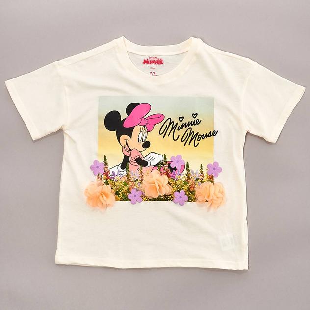 Girls (7-12) Disney Minnie Mouse Short Sleeve Flower Tee