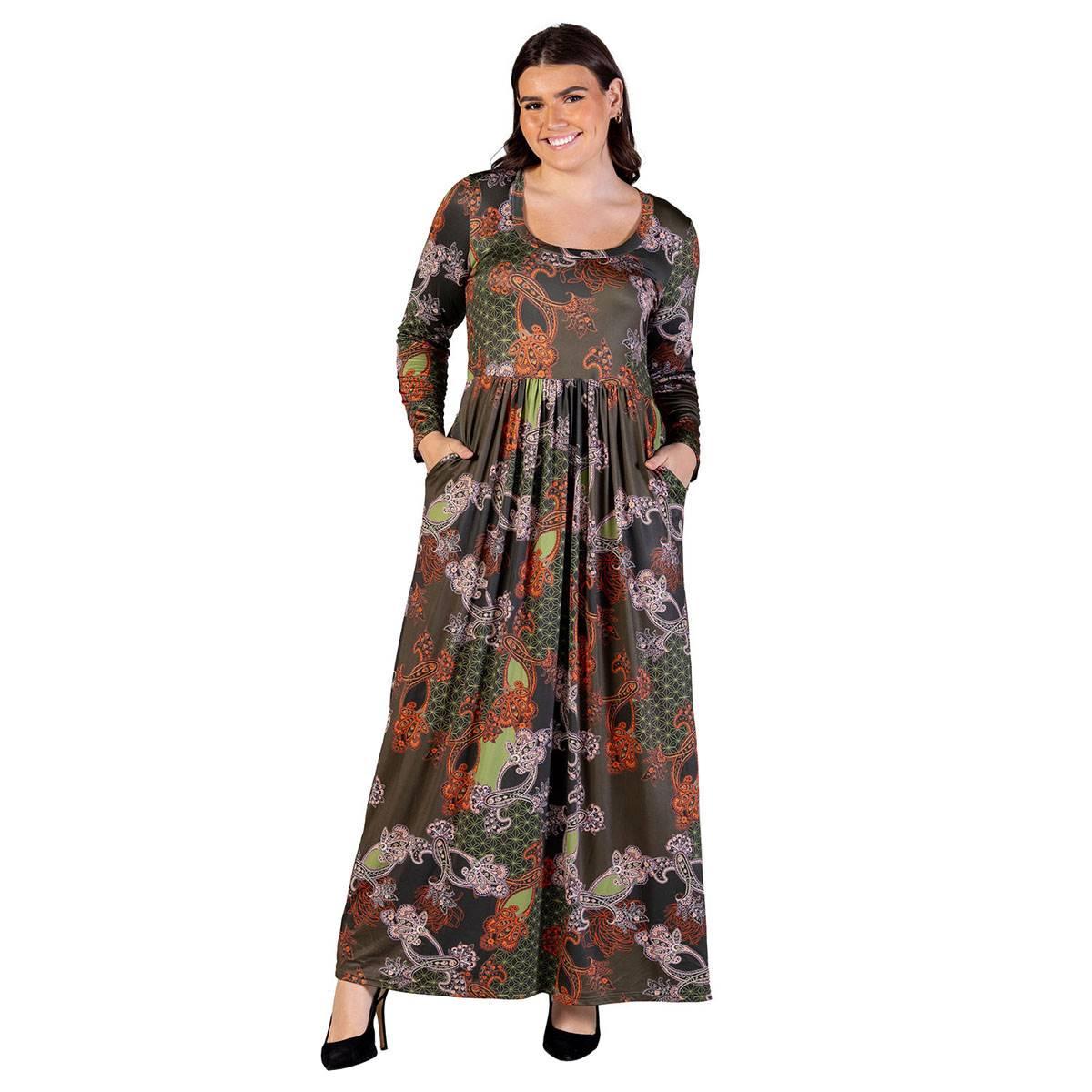 Plus Size 24/7 Comfort Apparel Green Empire Waist Maxi Dress