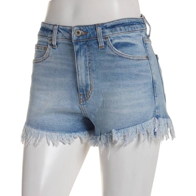 Juniors Celebrity Pink High Rise Fray Hem Festival Denim Shorts