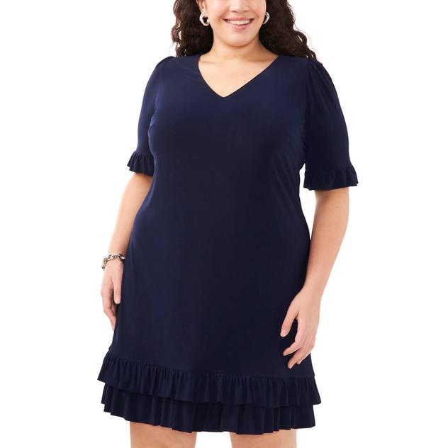 Plus Size MSK Ruffle Sleeve Flounce Hem Shift Dress