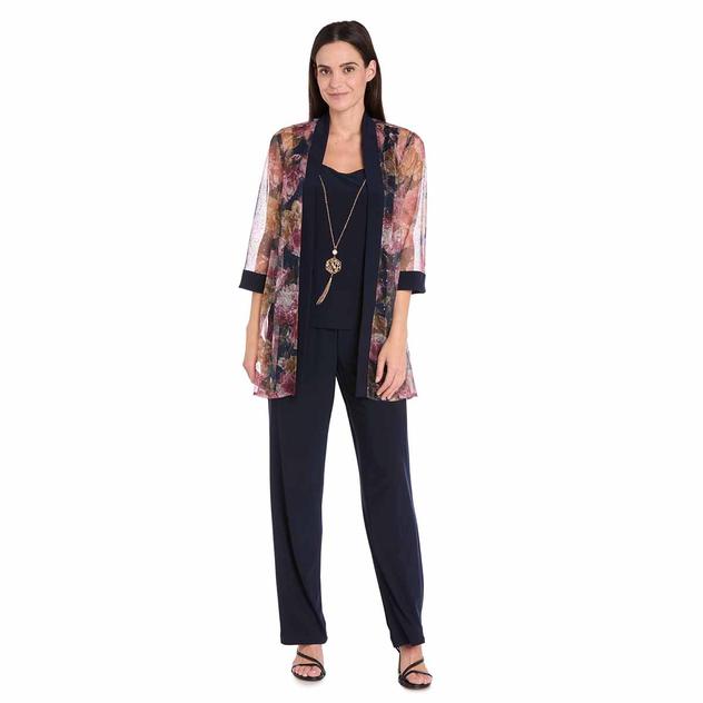Womens R&M Richards 3pc. Embroidered Floral Jacket Pants Set