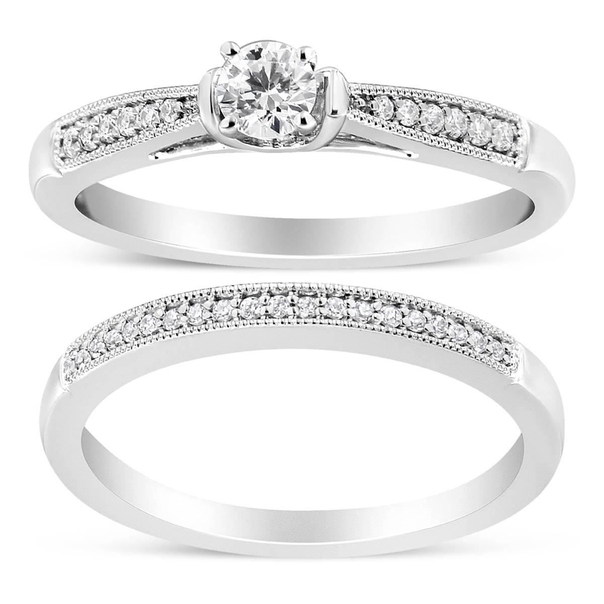 Haus of Brilliance Sterling Silver 1/3ctw. Diamond Bridal Set