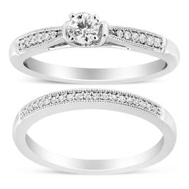 Haus of Brilliance Sterling Silver 1/3ctw. Diamond Bridal Set
