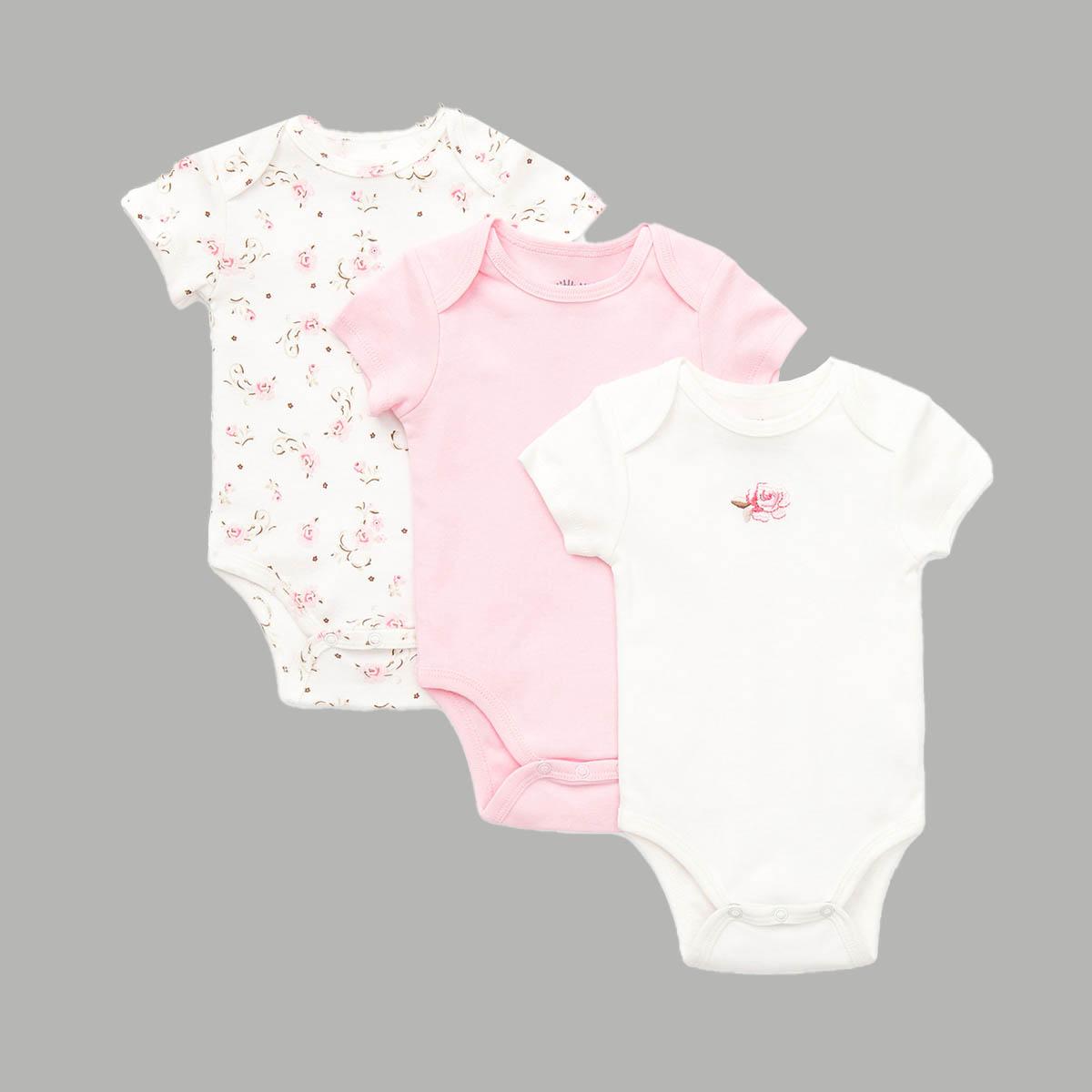 Baby Girl (NB-9M) Little Me(R) Rose 3pk. Bodysuits