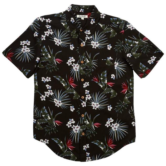 Mens Joe Marlin Floral Short Sleeve Button Down Shirt - Black