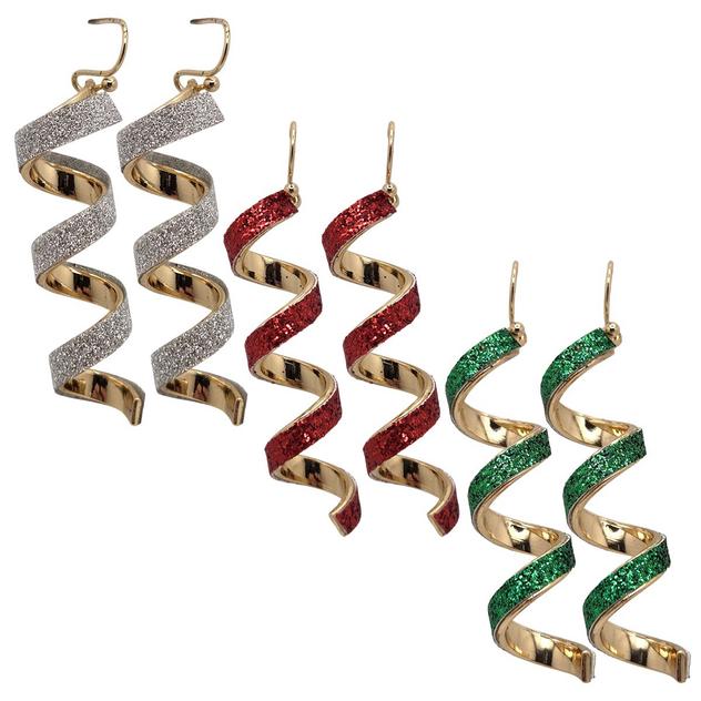 3pc. Spiral Red/Green/White Spiral Glitter Earring Set