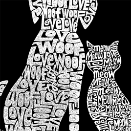 Womens LA Pop Art Dogs And Cats Word Art Crew Neck Sweatshirt
