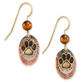 Silver Forest Tri-Tone Layered Ovals Paw Print Earrings