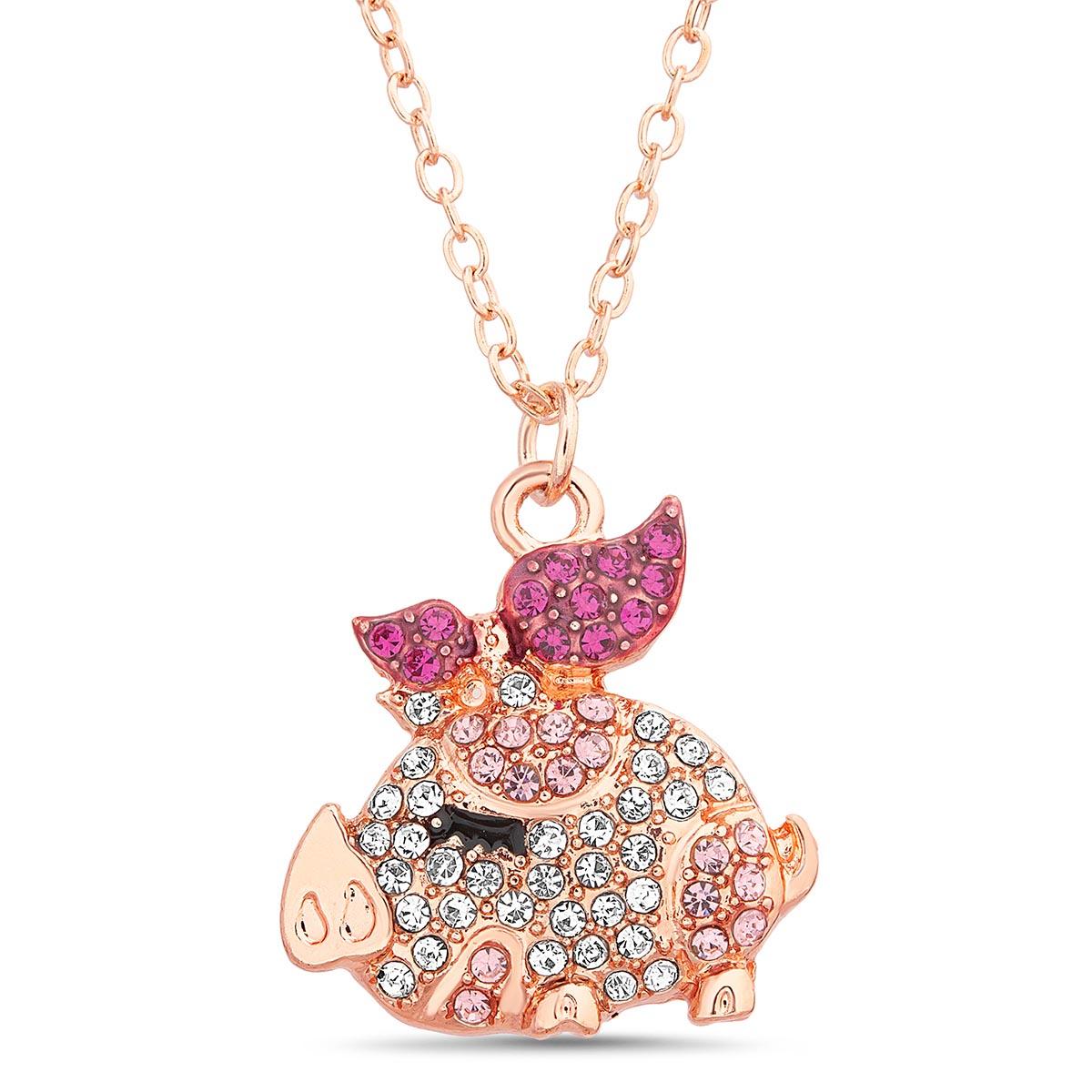 Crystal Kingdom Multi-Color Crystal Piglet Pendant Necklace